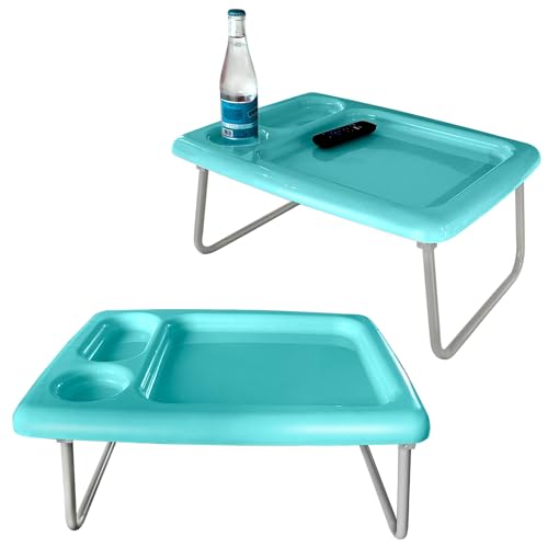 Image of Folding Laptop Bed Tray Table (Set of 2), Turquoise Blue, 17 x 22 x 8 inches, Portable Indoor-Outdoor Bed Trays with Space for TV Dinners, Laptop, Utensils, and Drinks