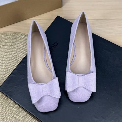 WENJIAZHIZHI Women's Bowknot Square Toe Ballet Flats Dressy Comfort Flat Shoes Soft Walking Shoes Slip-Ons Loafers2
