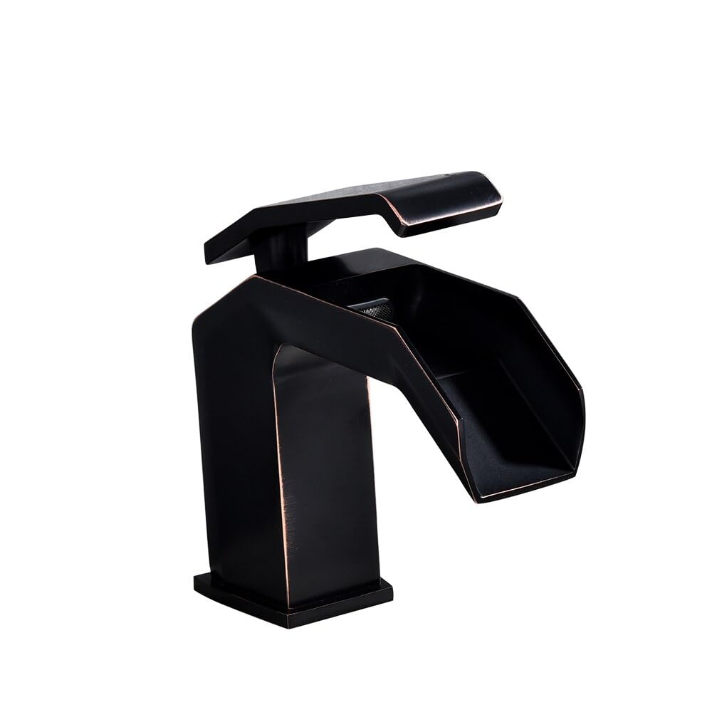 Robinet de lavabo noir mat avec mitigeur cascade design pour salle de bain