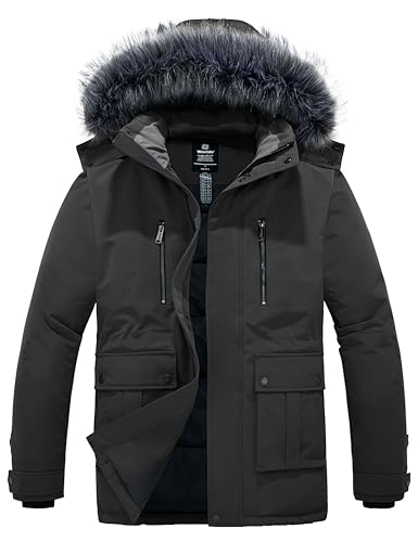 wantdo Men's Stylish Winter Parka Warmest Puffer Coats with Trim Dark Grey M