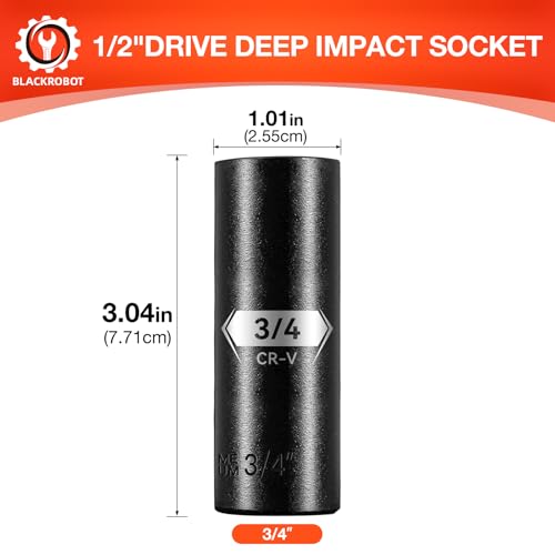 Image of 1 /2 Inch Drive 6-Point Deep Socket, 3 /4 Inch Deep Impact Socket, CR-V Steel