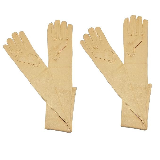 Image of Cotton UV Protection Arm Sleeves - Pack of 2 Beige Full Hand Sleeves with Finger Cover | Soft, Stretchable Sun Protection Gloves for Men & Women | Summer Driving, Biking Essentials
