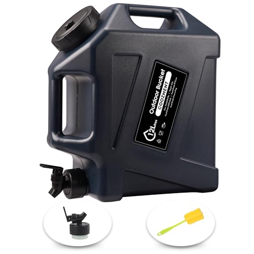 COOZMENT 3.2 Gallon (12L) Portable Water Containers with Spigot, BPA Free Water Jug, Blue Gray Water Tank, Multifunction Water Storage Containers for Camping Outdoor Hiking,Emergency Stroage