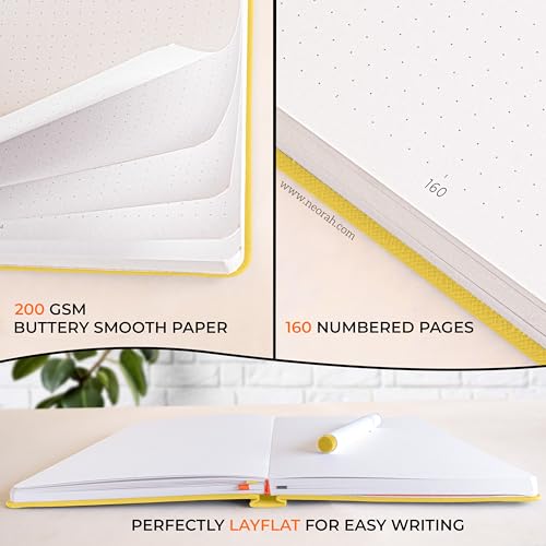 Image of NEORAH - B5 - ART JOURNAL | 200Gsm Dotgrid Notebook |160 Pages(25.0 x 17.5 cm) | Lay Flat |HardCover Bullet - Journal |3 Bookmarks |Elastic Closure| Inner BackPocket | Ideal-Bujo,Drawing (YELLOW)