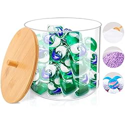 Dispensador De Jabon Lavanderia TCJJ Almacenamiento De Detergente Para Lavandería, caja para detergente en polvo De PláStico De Alta Capacidad, Almacenamiento De Polvo De LavanderíA De BañO Con Tapa De Bambú