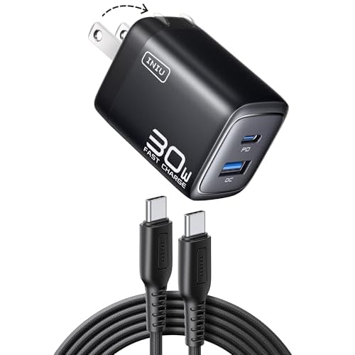 INIU 30W USB-C Charger PD QC 3.0 Dual Port + 5ft Cable