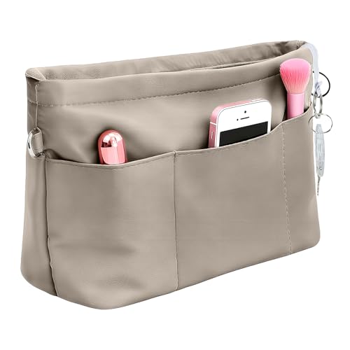 DOINEUFL Bag Organiser Insert for Tote Bags Handbag Backpack 13 Pockets Waterproof Nylon Keychain Holder for Easy Access Fits Longchamp & More Trapezoid Shape Design (Gray M)