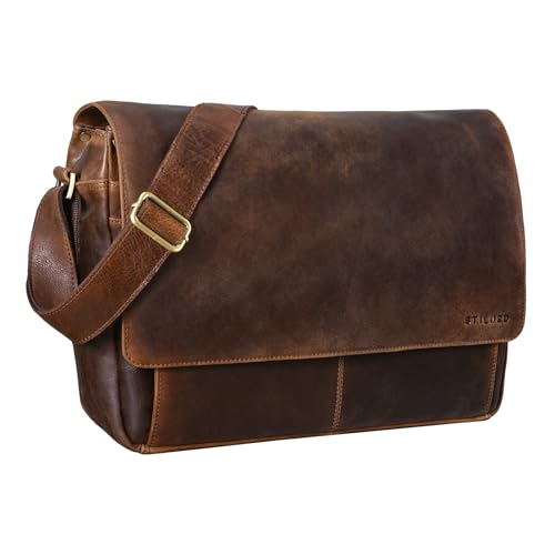Bandolera de cuero para portátil de 15,6 pulgadas con protección y estilo vintage