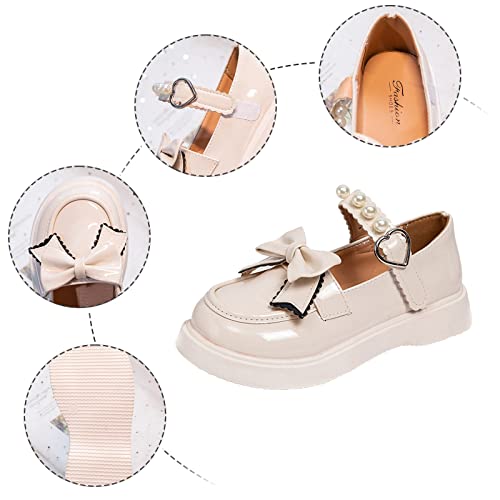 Girls Dress Shoes Wedding Bowknot Girl Shoes Princess Party School Shoes Leather Shoes for Kids Rainbow Flip Flops Girls (White, 34 Big Kids)4