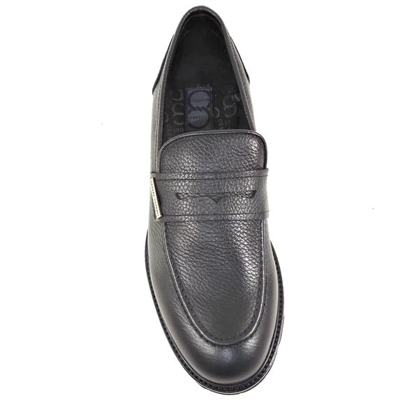 Casadei Men's Black Soft Leather Comfort Penny Loafers, Lug Sole4