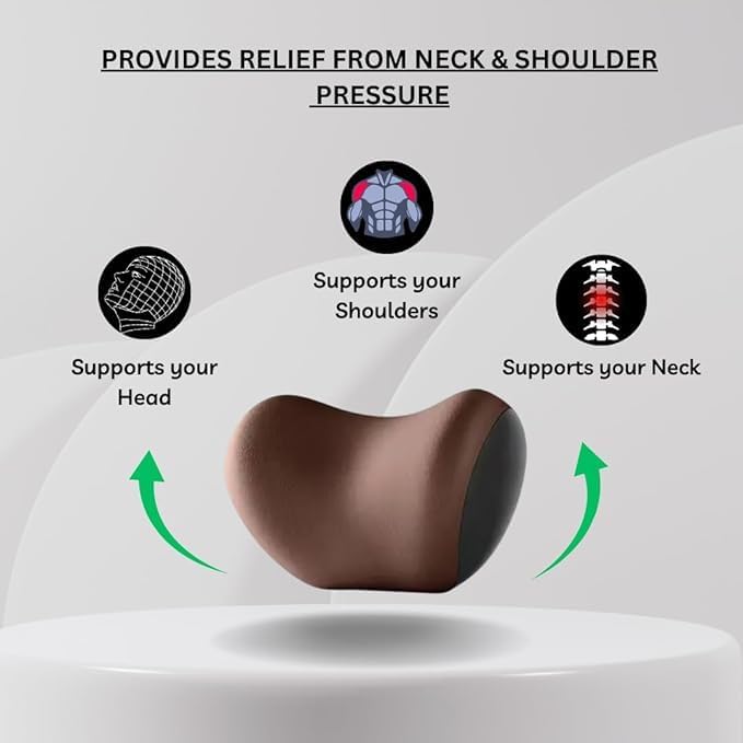 Image of Car Neck Rest Pillow for Head Rest Memory Foam Neck Support, Car Pillows and Cushions for Head & Neck Support in Travel for All Car Support (Brown)