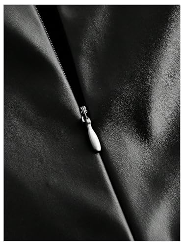 SHENHE Women's Mock Neck PU Leather Pleated Asymmetrical Sleeveless Fitted Dressy Tank Top4