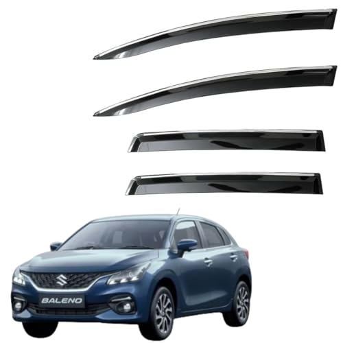 Image of CAR SAAZ Unbreakable Chrome Smoke Door Visor for Baleno (2022-Present)| Premium Sun, Rain Wind Deflector Chrome Strip Side Door Rain Visor - Set of 4 Pcs