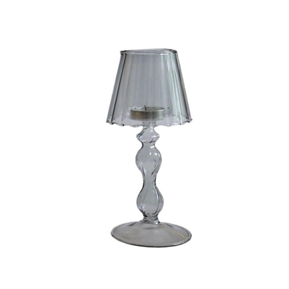 Vintage candle holder Retro Table Lamp Style Glass Candle Holder Home Decoration Personality Ornaments(Gris)