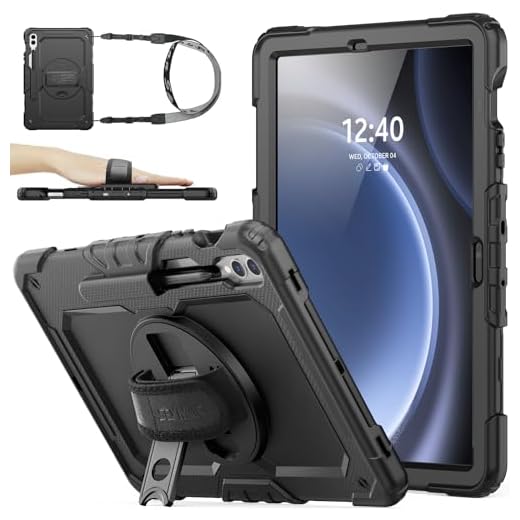 SEYMAC stock Capa para tablet Samsung Galaxy Tab S9 FE+ Plus 5G de 12,4 polegadas 2023 com protetor de tela suporte de lápis [alça de mão giratória 360] e suporte, capa à prova de queda para Galaxy Tab S9 FE+ 12,4 polegadas, preto1