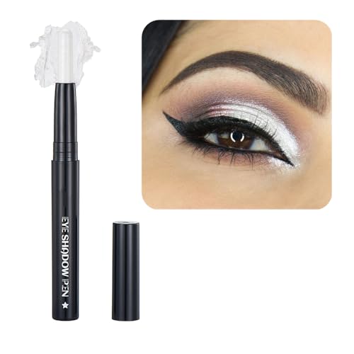 Qeetvia White Eyeshadow Stick Makeup, Smooth Cream Shimmer Eye Shadow Pencil, Waterproof Hypoallergenic Long Lasting Crayon, Glitter Primer Palette Eyeliner