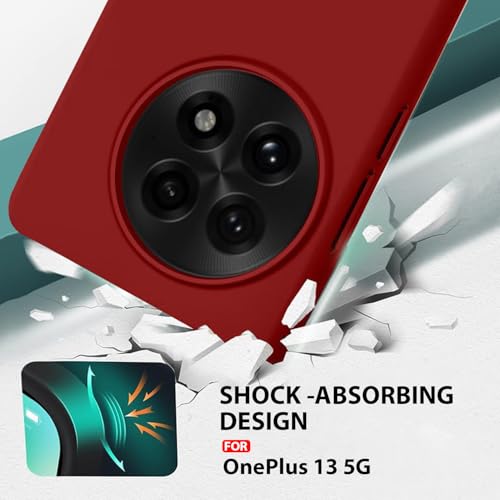 Image of LIRAMARK Liquid Silicone Soft Back Cover Case for OnePlus 13R 5G| Soft Micro-Fibre Lining Inside | Camera Protection Bump (Red)