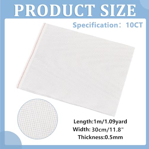 Image of BENECREAT 10 Count Cross Stitch Cloth, 11.8x39 Inch White Essential Basic Aida Cloth for Embroidery Floss and Yarn Knitting, Embroidery Fabric