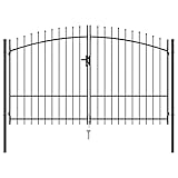 vidaXL Cancela de Valla Doble Puerta de Jardín Entada Vallado Exterior con Puntas de Acero Negro 3x2 m
