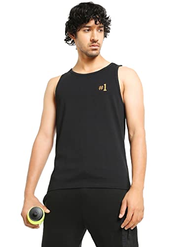 Image of Bewakoof Men's Second to None Typography Black Round Neck Sleeveless Oversized Vest
