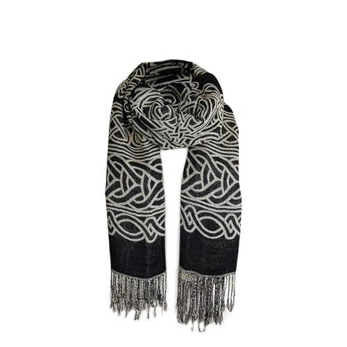 Knot Scarf for Women, Black/Tan Radiant Color Combinations, Celtic Knot Design, Made in Ireland Gift