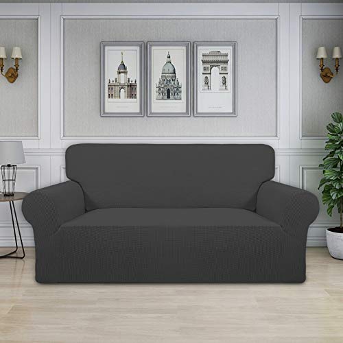 Image of Easy-Going Stretch Oversized Loveseat Slipcover 1-Piece Sofa Cover Furniture Protector Couch Soft with Elastic Bottom for Kids Polyester Spandex Jacquard Fabric Small Checks Dark Gray