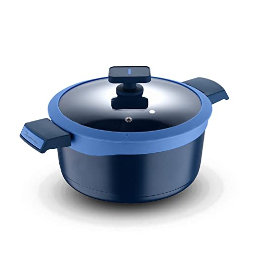 Bergner Gastro Non Stick Cooking Casserole/ Briyani Pot/ Handi With Glass Lid 28cm, Induction Base, Thickness 4.1mm, Blue, Gas Ready For Rs. 2154 @ 66 %