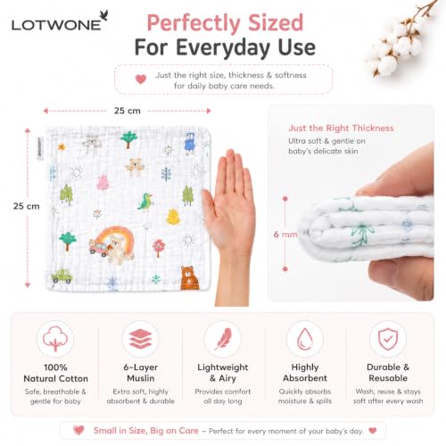 Image of Baby Muslin Wash Cloth Pack of 3, 6 Layer 100% Cotton Muslin Baby Wash Cloth 25 x 25 cm, Ultra Soft Newborn Face Towel, Burp Cloth, Feeding Cloth, Reusable Baby Wipes for Infants (Review)