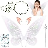 SERIONR Alas de Hadas, 5 Piezas Juego de Alas Hada Mariposa, NiñAs de Elf Wings with Elf Ears, Fairy Angel Princess Adecuado Mujeres Y NiñOs Para Halloween, Carnaval, Fiesta TemáTica (Blanco)