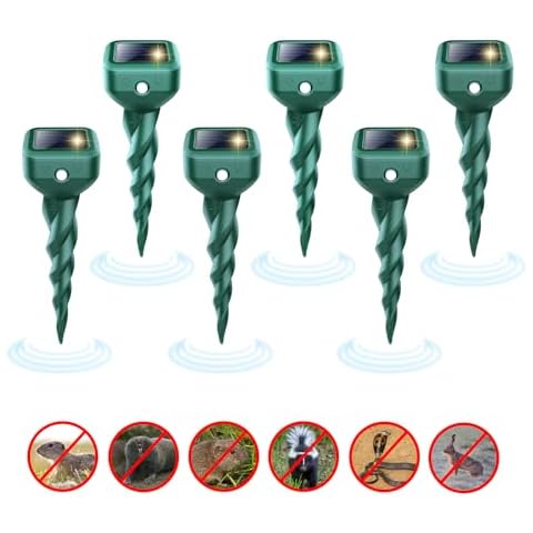 Mole Repellent Solar Powered 6 Pack, Ultrasonic Snake Groundhog Gopher Vole Repellent for Lawn & Yard Cover