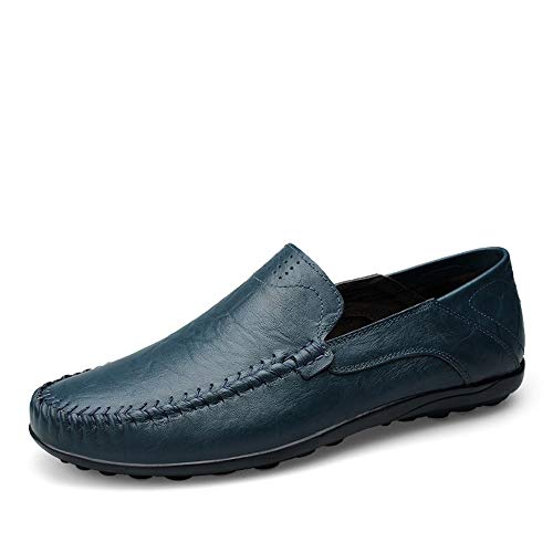Men's Fashion Driving Loafers Casual Pure Color Flexible Lightweight Boat Moccasins(Hollow Optional)(Blue,10 M US)