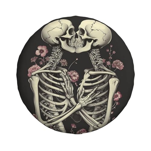 Image of Couple Skeleton Spare Tire Cover, Universal Wheel Tire Cover Funny Skull Skeleton Tire Protectors for Trailer RV SUV Truck Camper 15 Inch