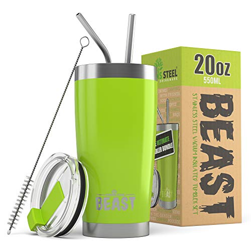 BEAST 20oz Lemongrass Green Tumbler - Stainless Steel - Vacuum Insulated Coffee Travel Cup Gift Bundle