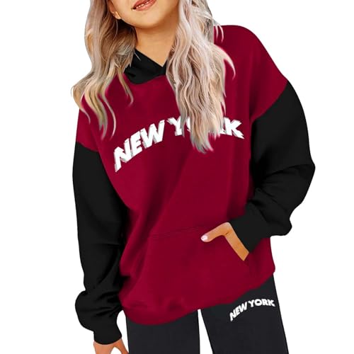 Girls 2 Piece Outfits Sweatsuit Set New York Letter Print Pullover Hoodie Sweatshirt Jogger Sweatpants Fall Clothes 4-14Years3