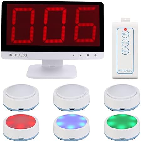 Retekess TM101 Wireless Quiz Answer Game Buzzer System,15-Level Volume,Add Up to 32 Buttons,262ft, 6 Buzzers for Game Show,Family Game Nights,Learning Resources for Classroom,School