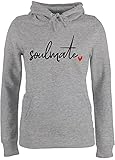 Pullover Damen Hoodie Frauen - Freundin Geschenk - Soulmate - Seelenverwandter - XS - Grau meliert - JH001F