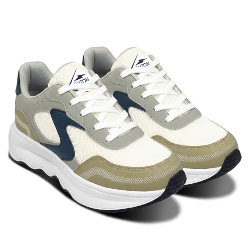 Image of BRUTON Men's MOTION-609 Casual Stylish Beige Sneakers | Lightweight Lace-Up Shoes | Cushioned Walking, College, Travel & Everyday Casual Footwear