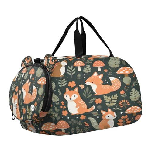 YETTASBIN Sport Travel Duffel Bag for Girls Boys, Cute Fox Large Waterproof Weekender Overnight Bag, Detachable Shoulder Strap Gym Bag with Shoe Compartment & Wet Pocket