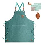 ZOMAO Chef Apron, Cotton Canvas Gardening Apron with Large Pockets for Men and Women,Kitchen Cooking Baking Bib Heavy Duty Adjustable Garden Apron