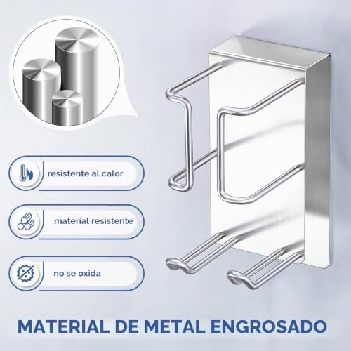 Miniatura 5 de Yybo Soporte Plancha Pelo, Sporte Secador Pelo Y Plancha Sin Taladrar, Secador Pared Para Varios Barriles De Rizadores De Pelo, Planchas Plata