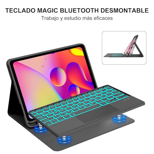 Teclado Bluetooth iPad 11 con funda delgada y touchpad para iPad de 10.9 3