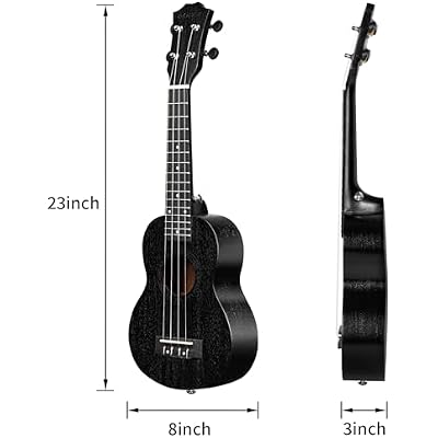 AODSK Concert Black Ukulele for Beginner 23 Inch Uke with Gig Bag Strap Nylon String 4 Picks Holiday Gift