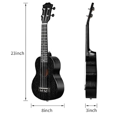AODSK Concert Black Ukulele for Beginner 23 Inch Uke with Gig Bag Strap Nylon String 4 Picks Holiday Gift