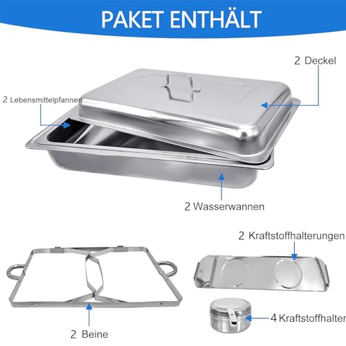 Foto von Jacgood Chafing Dish Profi Set Toulouse, Edelstahl Warmhaltebehälter, Speisewärmer, Rechaud, Chafing Dishes für Catering, Buffet und Party (2 Packung)