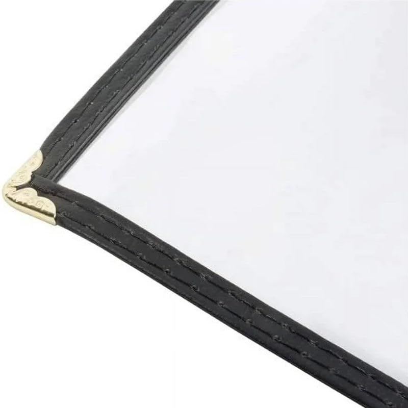 Menu Covers, Black Leatherette, 8.5 x 11 Inch, 4 Page 8 View, Transparent Restaurant Holder with Decorative Corners, 50 Pack