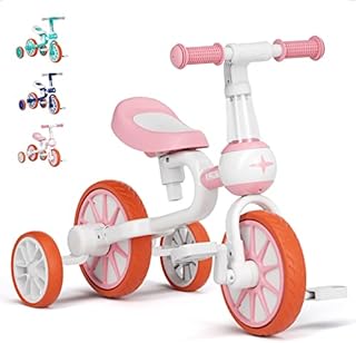 YMINA 4 in 1 Kids Balance Bike for 1-4 Years Old Boys Girls Kids Tricycle Bike for Toddlers Trike Bike with Adjustable Seat Detachable Pedal Ride On Toys Kids Birthday Gifts(Pink)