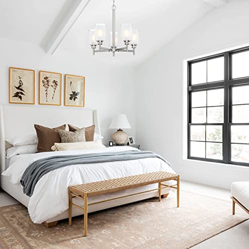 Doraimi Lighting 5 Light Chandelier Brushed Nickel Finish, Classic Style Ceiling Light Fixture With Frosted Clear Glass Shade For Meeting Room Dining Room Chandeliers Fixtures Over Table #TOP5