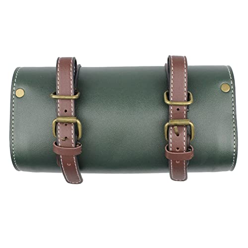 Bolsa de manillar para motocicleta Saddlebag, bolsa de horquilla de motocicleta de cuero PU hecha a mano, bolsa enrollable con correas para almacenamiento de herramientas miniatura 3