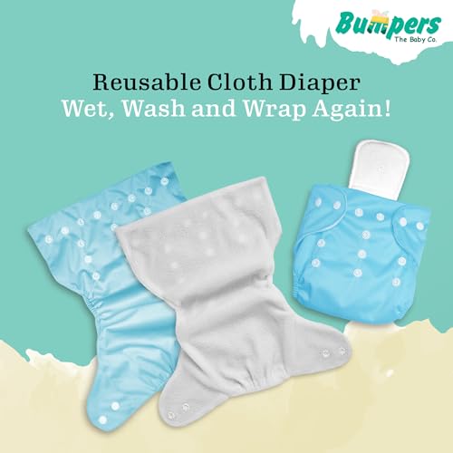 Image of Bumper Baby Reusable Cloth Diaper with Insert Pad | Leak-Proof, Super Absorbent & Ultra Soft | Adjustable & Washable Cloth Diaper | Prevent Rashes | Freesize 5-17Kg | (3M-3Y), Pack of 5, Blue