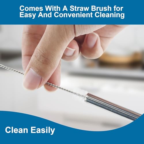 Image of Reusable Stainless Steel Drinking Straws with Cleaning Brush Set of 5 Metal Straws Straight and Bent Design for Smoothie, Milkshake, Cocktail and Hot Drinks Our Any Drinks Uses for Gift Set